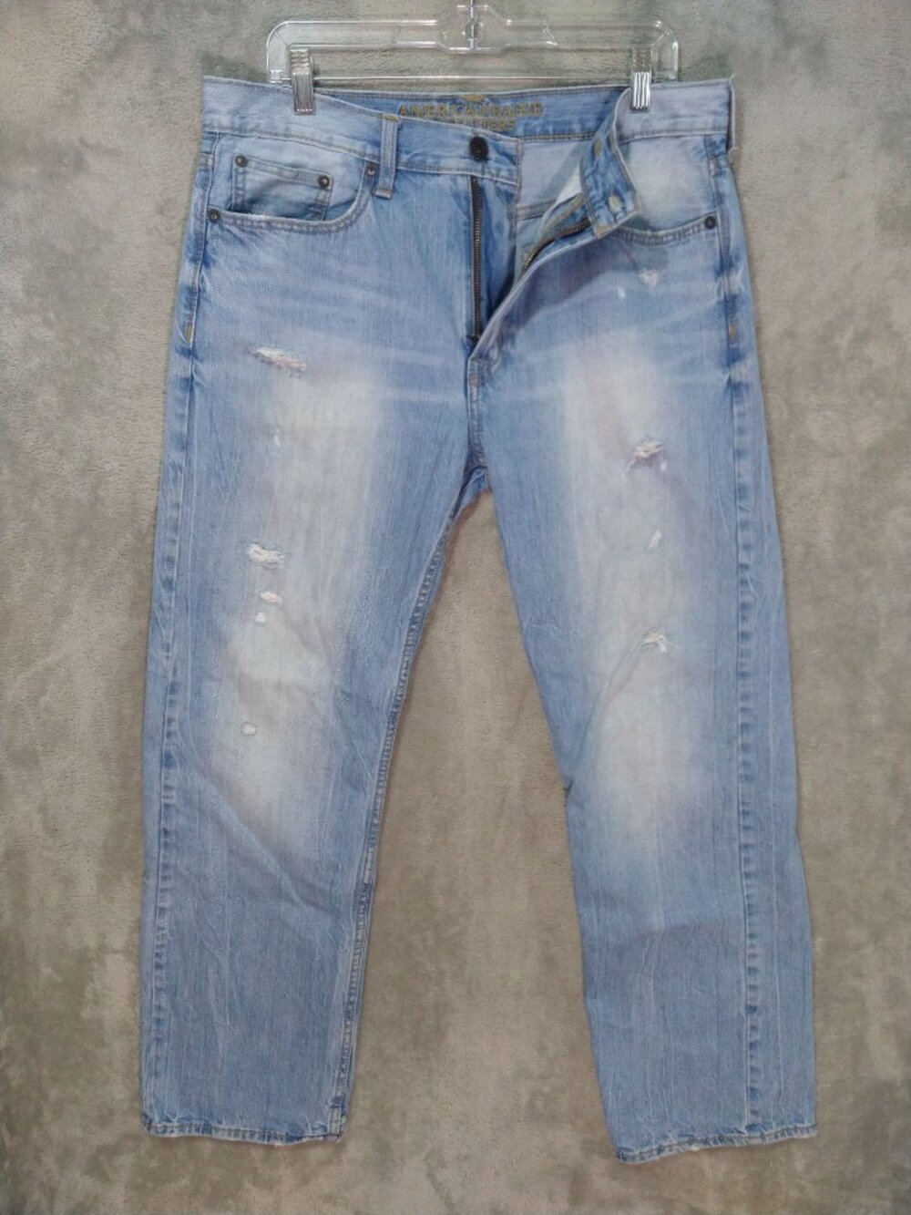 American Eagle Loose Jeans Mens 33x32 Light Wash Ripped Straight Distressed